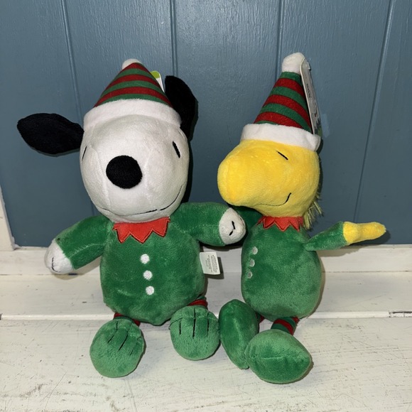 Peanuts Dog Toys Snoopy‎ and Woodstock Elf Santa's Elves w/ Squeakers NEW - Picture 2 of 5